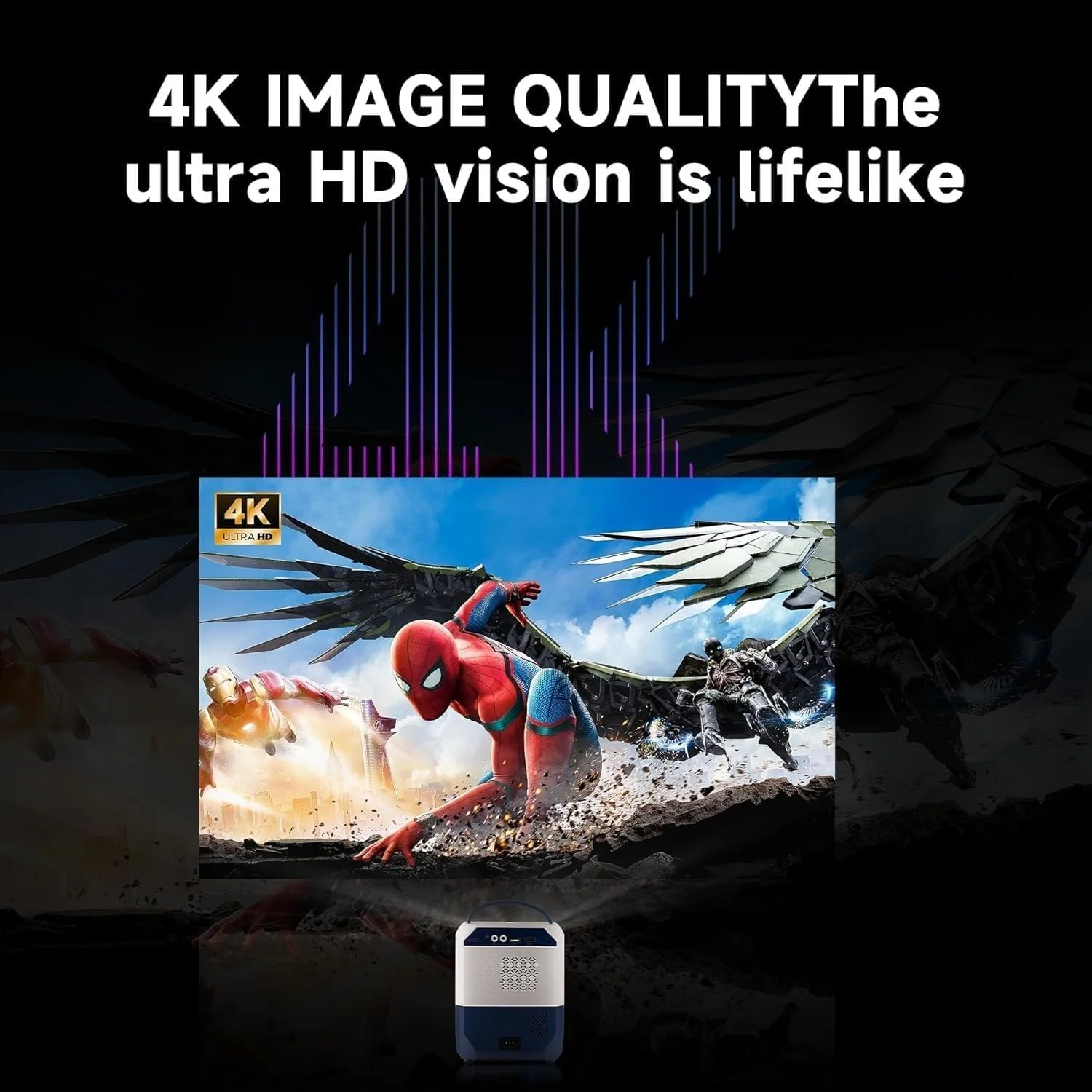پروژکتور هوشمند با پشتیبانی از 4K Ultra HD، رزولوشن فیزیکی واقعی 1080P، تصحیح خودکار کیستون، پروژکتور قابل حمل Wi-Fi 2.4G+5G+ بلوتوث، 2 گیگابایت رم، 64 گیگابایت رام، صفحه نمایش 200 اینچی به همراه پایه (مشکی) پروژکتور هوشمند با پشتیبانی از 4K Ultra HD، رزولوشن فیزیکی واقعی 1080P، تصحیح خودکار کیستون، پروژکتور قابل حمل Wi-Fi 2.4G+5G+ بلوتوث، 2 گیگابایت رم، 64 گیگابایت رام، صفحه نمایش 200 اینچی به همراه پایه (مشکی)
