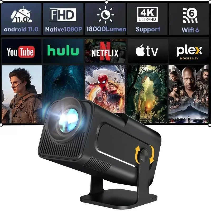 پروژکتور مینی، پروژکتور هوشمند با قابلیت تنظیم خودکار کیستون 1080P/4K، صفحه نمایش 30 تا 130 اینچ، چرخش 180 درجه، پروژکتور فیلم هوشمند اندروید 11.0، پروژکتور خانگی با سیستم عامل اندروید 11.0، با WiFi 6 BT 5.0 (مشکی) پروژکتور مینی، پروژکتور هوشمند با قابلیت تنظیم خودکار کیستون 1080P/4K، صفحه نمایش 30 تا 130 اینچ، چرخش 180 درجه، پروژکتور فیلم هوشمند اندروید 11.0، پروژکتور خانگی با سیستم عامل اندروید 11.0، با WiFi 6 BT 5.0 (مشکی)