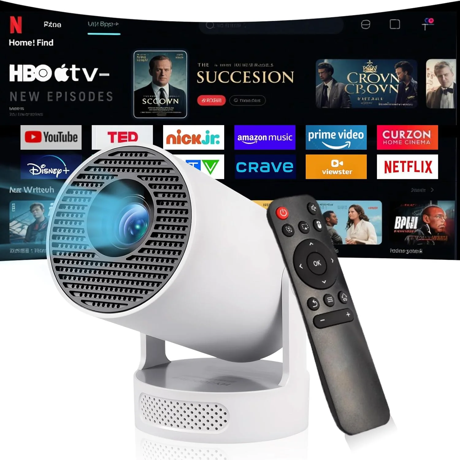پروژکتور مینی، پروژکتور فوق قابل حمل HY300Ultra با WiFi 6 و بلوتوث 5.4، پشتیبانی از 4K، بلندگوی Soundbase 5W، اندروید 11.0، چرخش 180 درجه، سازگار با TV Stick، تلفن هوشمند، HDMI