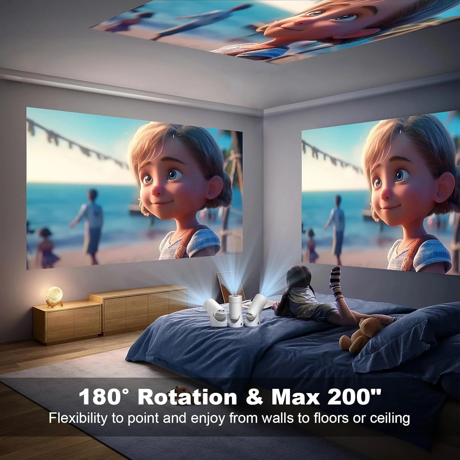 پروژکتور مینی، پروژکتور قابل حمل 300 ANSI، پشتیبانی از Full HD 1080P، چرخش 180 درجه، تصحیح ذوزنقه افقی خودکار، بلندگوی HiFi، سازگار با اندروید/iOS/TV Stick/HDMI/USB پروژکتور مینی، پروژکتور قابل حمل 300 ANSI، پشتیبانی از Full HD 1080P، چرخش 180 درجه، تصحیح ذوزنقه افقی خودکار، بلندگوی HiFi، سازگار با اندروید/iOS/TV Stick/HDMI/USB