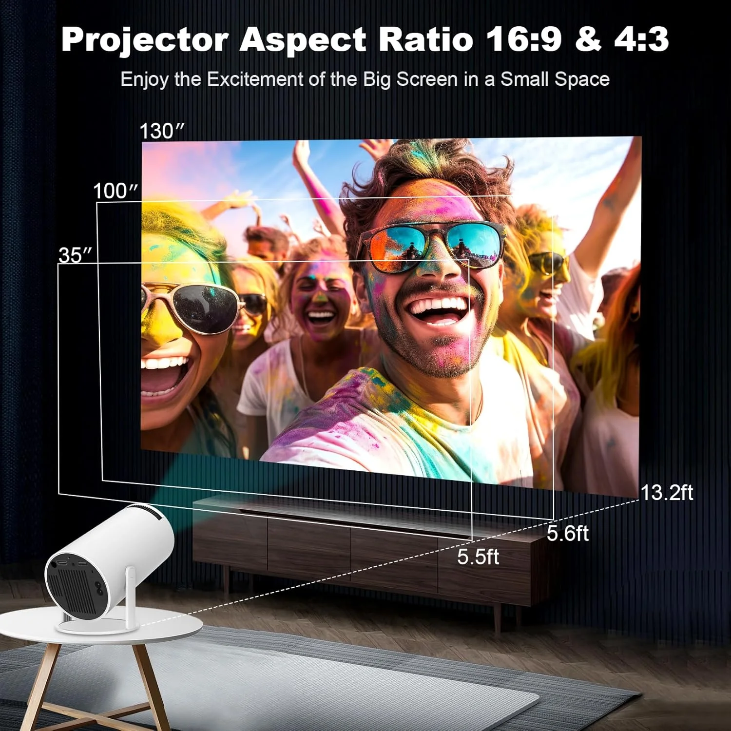 پروژکتور مینی قابل حمل HY300 PRO، پشتیبانی از 4K 1080P با WIFI6 دو بانده 5G بی سیم 5.0 بلوتوث اندروید 11، 160 ANSI، چرخش 180 درجه، تصحیح خودکار کیستون، پروژکتور ویدئویی صفحه نمایش 35 تا 130 اینچی