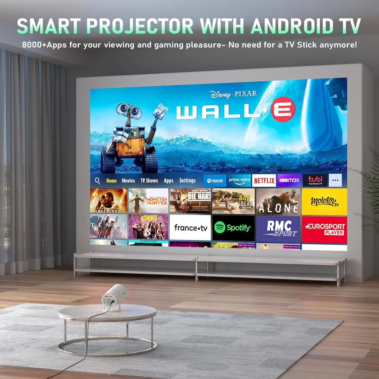 مینی پروژکتور [فوکوس الکتریکی و سیستم عامل اندروید] با WiFi و بلوتوث، پروژکتور قابل حمل XuanPad با پشتیبانی از 4K 1080P، پایه چرخان 180 درجه، دارای بیش از 8000 برنامه داخلی، طراحی حذف گرد و غبار و دفع حرارت