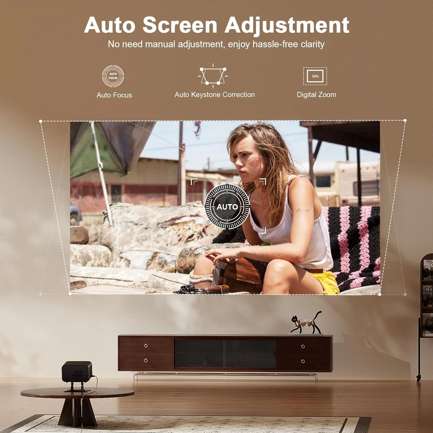 پروژکتور هوشمند مینی [فوکوس خودکار و سیستم اندروید] با WiFi و بلوتوث، پروژکتور XuanPad با پشتیبانی از 4K، 700 ANSI، کیستون خودکار، صدای استریو سه بعدی پروژکتور فضای باز/خانگی با پایه قابل تنظیم 360 درجه