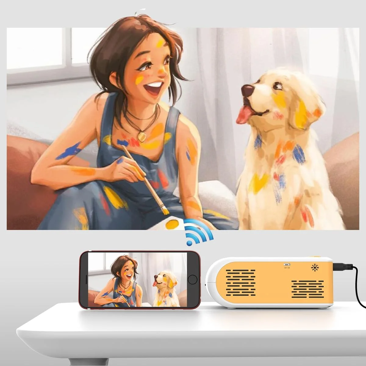 پروژکتور مینی با وای فای و بلوتوث، پروژکتور فیلم با پورت ورودی HDMI/USB/Type-c، پروژکتور قابل حمل برای استفاده در فضای داخلی و خارجی (زرد) پروژکتور مینی با وای فای و بلوتوث، پروژکتور فیلم با پورت ورودی HDMI/USB/Type-c، پروژکتور قابل حمل برای استفاده در فضای داخلی و خارجی (زرد)