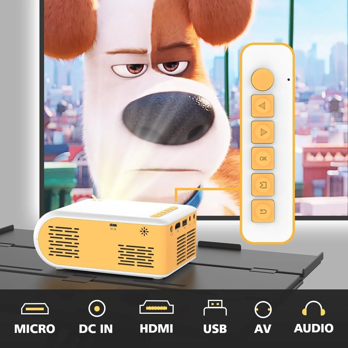 پروژکتور مینی با وای فای و بلوتوث، پروژکتور فیلم با پورت ورودی HDMI/USB/Type-c، پروژکتور قابل حمل برای استفاده در فضای داخلی و خارجی (زرد) پروژکتور مینی با وای فای و بلوتوث، پروژکتور فیلم با پورت ورودی HDMI/USB/Type-c، پروژکتور قابل حمل برای استفاده در فضای داخلی و خارجی (زرد)