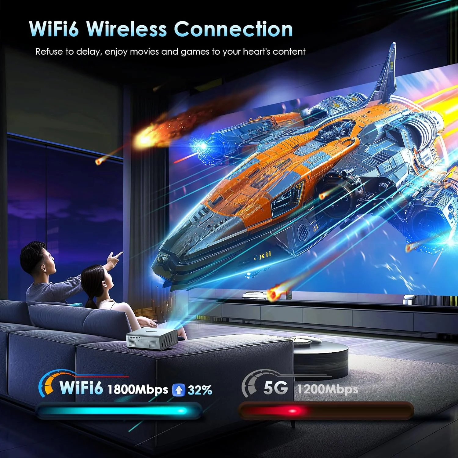 پروژکتور با فوکوس الکتریکی با پشتیبانی از کیفیت 4K، دارای WiFi6 و بلوتوث 5.3، پروژکتورهای مناسب فضای باز برای استفاده ویدیویی در بیرون، پروژکتور فیلم بازی OWNKNEW، تصحیح خودکار کیستون پروژکتور با فوکوس الکتریکی با پشتیبانی از کیفیت 4K، دارای WiFi6 و بلوتوث 5.3، پروژکتورهای مناسب فضای باز برای استفاده ویدیویی در بیرون، پروژکتور فیلم بازی OWNKNEW، تصحیح خودکار کیستون