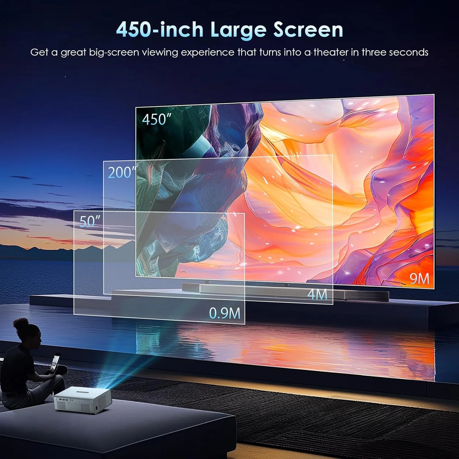 پروژکتور با فوکوس الکتریکی با پشتیبانی از کیفیت 4K، دارای WiFi6 و بلوتوث 5.3، پروژکتورهای مناسب فضای باز برای استفاده ویدیویی در بیرون، پروژکتور فیلم بازی OWNKNEW، تصحیح خودکار کیستون پروژکتور با فوکوس الکتریکی با پشتیبانی از کیفیت 4K، دارای WiFi6 و بلوتوث 5.3، پروژکتورهای مناسب فضای باز برای استفاده ویدیویی در بیرون، پروژکتور فیلم بازی OWNKNEW، تصحیح خودکار کیستون
