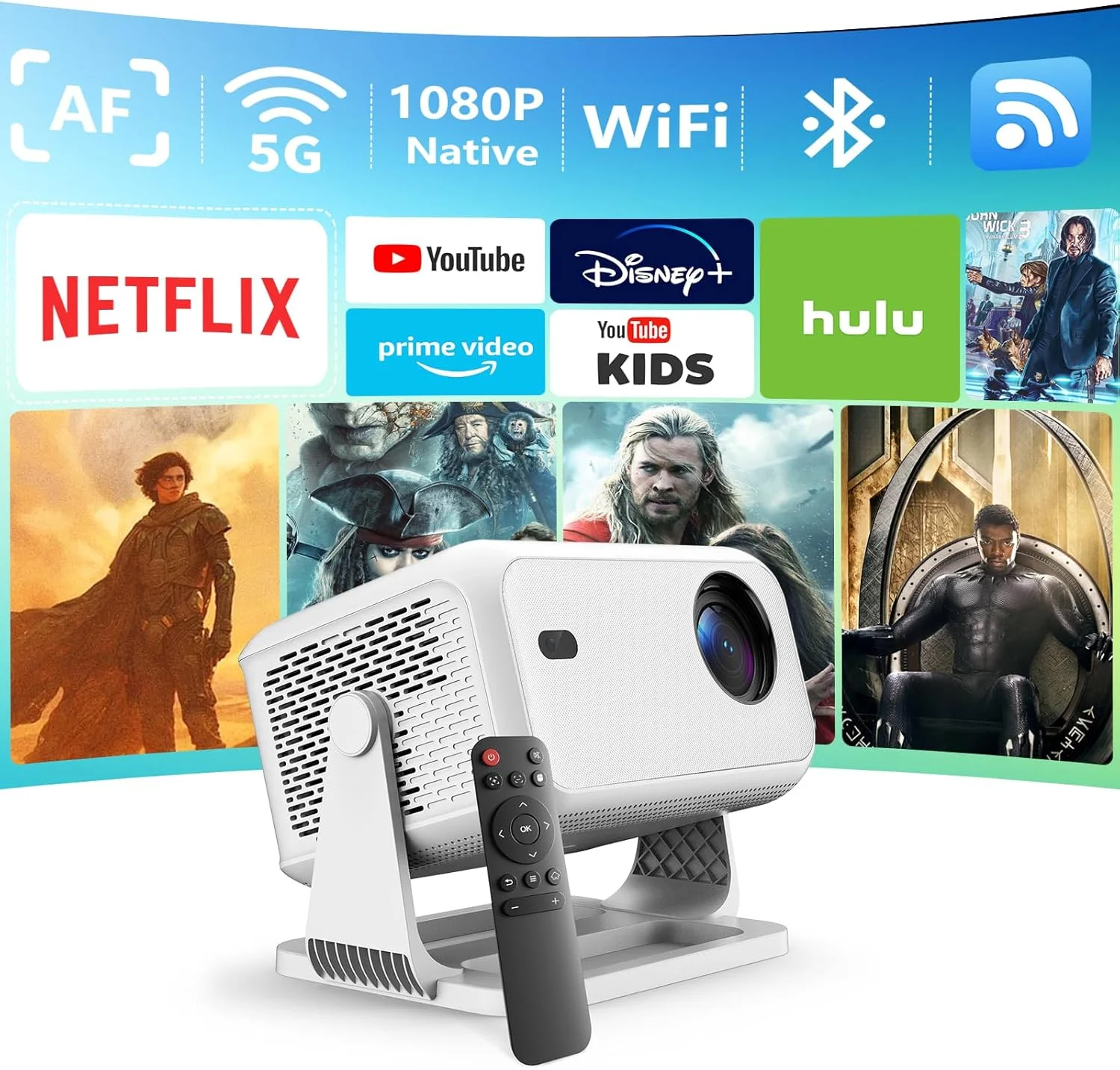 پروژکتور با وای فای و بلوتوث، فوکوس خودکار، پروژکتور هوشمند قابل حمل 4K با پشتیبانی از iOS/Android/Laptop، پروژکتورهای ویدئویی 800 ANSI برای فیلم های داخلی و خارجی پروژکتور با وای فای و بلوتوث، فوکوس خودکار، پروژکتور هوشمند قابل حمل 4K با پشتیبانی از iOS/Android/Laptop، پروژکتورهای ویدئویی 800 ANSI برای فیلم های داخلی و خارجی