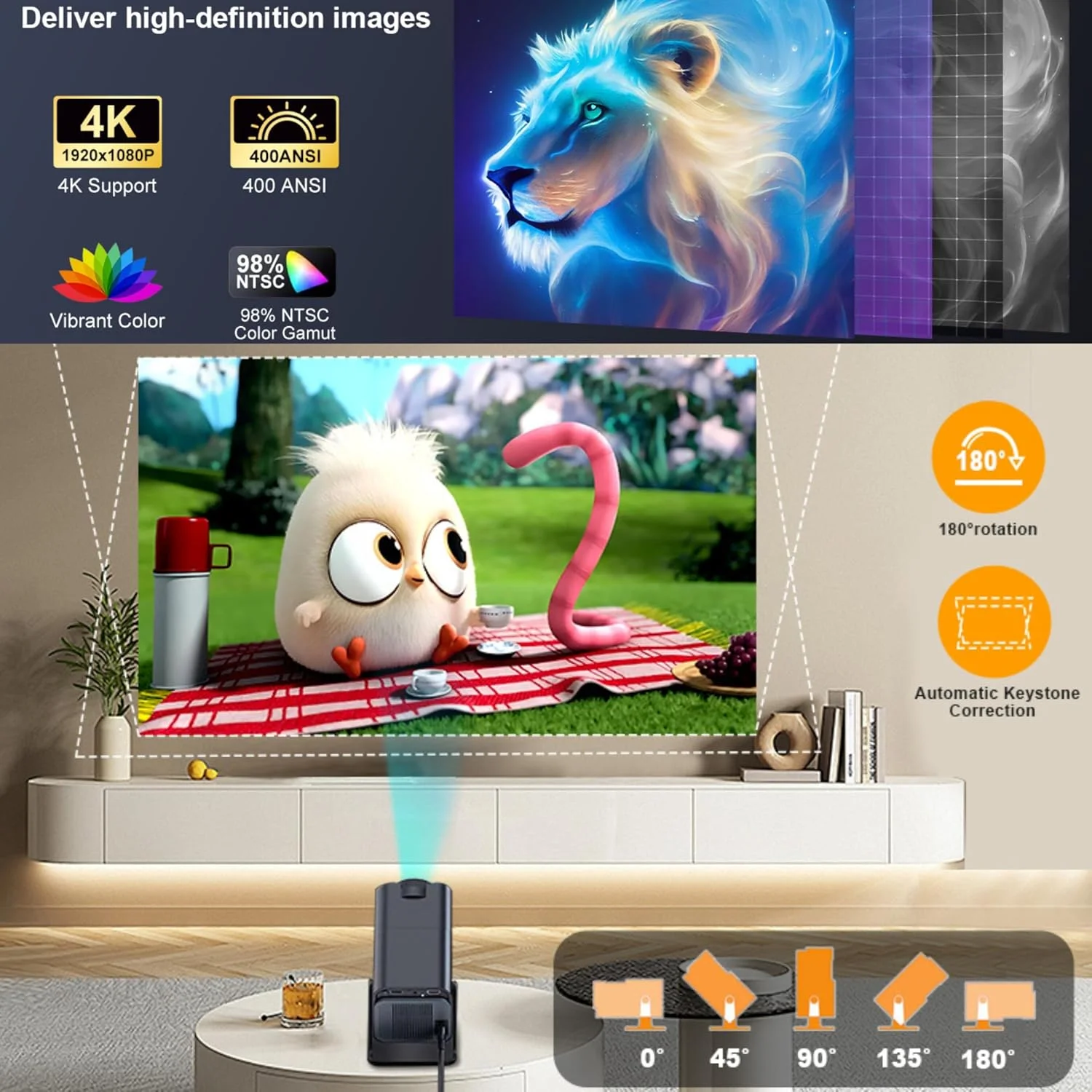 پروژکتور 4K مدل 2025، WIFI6 بلوتوث، پروژکتور هوشمند اندروید 11 با Netflix/YouTube/PrimeVideo/D+ داخلی، Auto Keystone، پروژکتور مینی هوشمند قابل حمل 1080P Native برای فیلم های فضای باز سینمای خانگی پروژکتور 4K مدل 2025، WIFI6 بلوتوث، پروژکتور هوشمند اندروید 11 با Netflix/YouTube/PrimeVideo/D+ داخلی، Auto Keystone، پروژکتور مینی هوشمند قابل حمل 1080P Native برای فیلم های فضای باز سینمای خانگی
