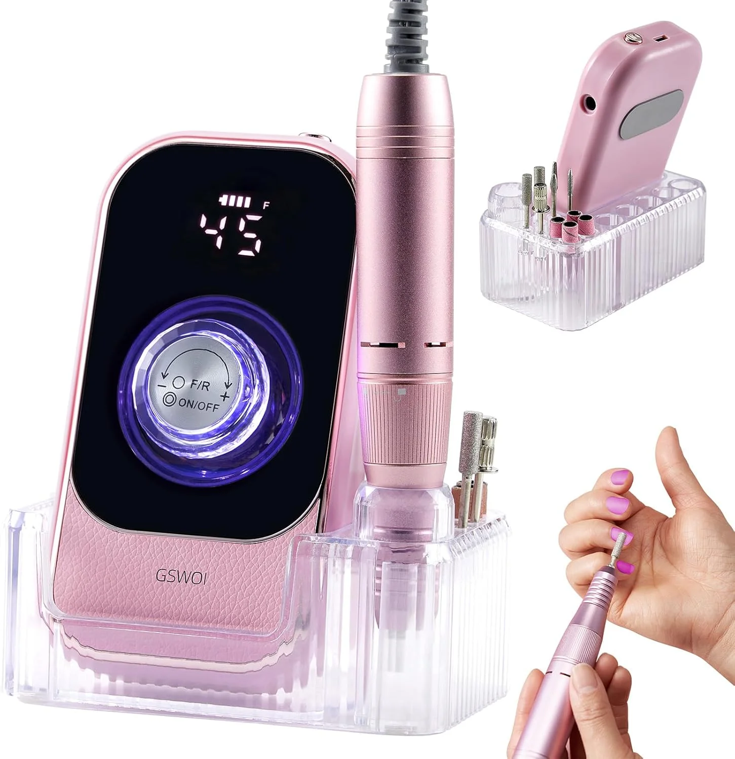 سوهان برقی ناخن قابل حمل 45000 دور در دقیقه، سوهان ناخن بی سیم با متعلقات و پایه، دستگاه سوهان برقی ناخن قابل شارژ حرفه ای برای از بین بردن ناخن های اکریلیک، لاک ژل و مانیکور برای سالن و خانه سوهان برقی ناخن قابل حمل 45000 دور در دقیقه، سوهان ناخن بی سیم با متعلقات و پایه، دستگاه سوهان برقی ناخن قابل شارژ حرفه ای برای از بین بردن ناخن های اکریلیک، لاک ژل و مانیکور برای سالن و خانه