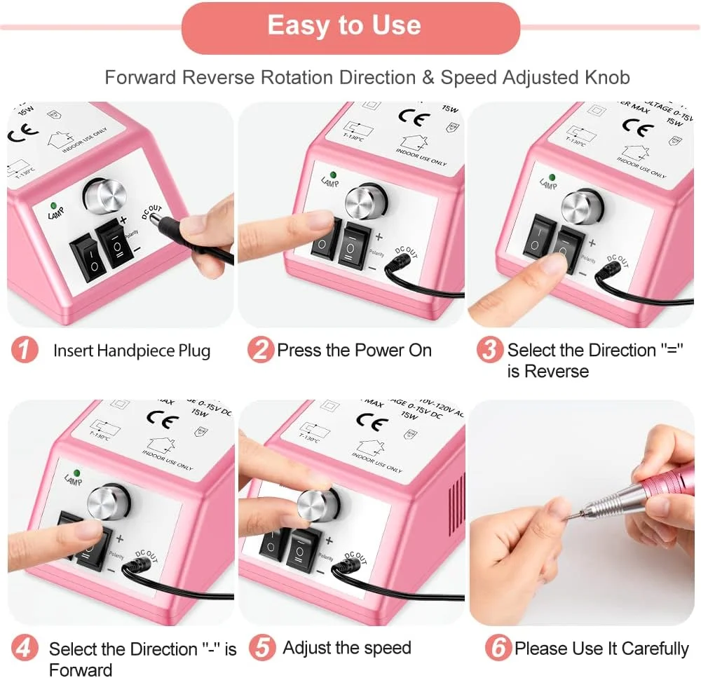 سوهان برقی ناخن Alle's، سوهان برقی حرفه ای ناخن 30000 دور در دقیقه، ابزار مانیکور و سنگ زنی بافر Efile برای ناخن های ژلی آکریلیک با مجموعه مته های ناخن و نوارهای سنباده (صورتی)