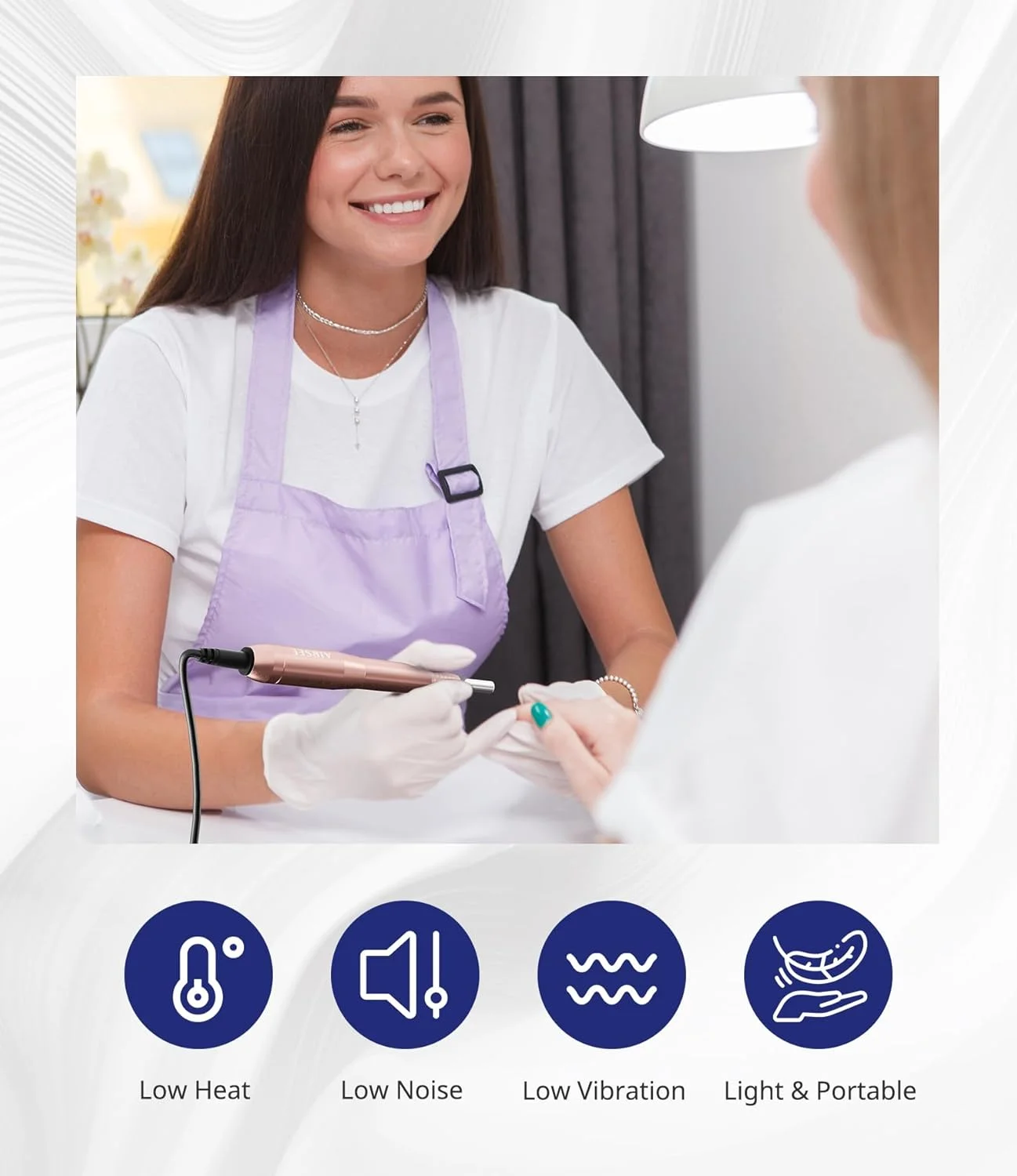 دستگاه سوهان برقی ناخن قابل حمل AIRSEE Studio Basic Adapter، مناسب برای حرفه ای ها، سوهان برقی برای ناخن های ژلی و اکریلیک، مانیکور، پدیکور و شکل دادن، کیت سوهان برقی ناخن مناسب برای سالن - طلایی