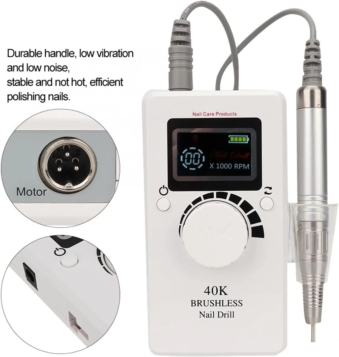 دستگاه سوهان برقی ناخن 40000 دور در دقیقه، دستگاه پولیش و سوهان ناخن برقی بدون برس، ابزار مانیکور برای استفاده در سالن یا استفاده خانگی (رنگ: سفید) دستگاه سوهان برقی ناخن 40000 دور در دقیقه، دستگاه پولیش و سوهان ناخن برقی بدون برس، ابزار مانیکور برای استفاده در سالن یا استفاده خانگی (رنگ: سفید)