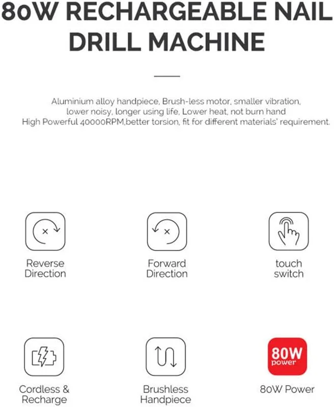 دستگاه سوهان برقی ناخن 80 وات 40000 دور در دقیقه، پولیشر حرفه ای مراقبت از ناخن انگشتان دست و پا، کیت مانیکور پدیکور قابل حمل و شارژی، مناسب برای از بین بردن ژل اکریلیک، صاف و مرتب کردن ناخن ها دستگاه سوهان برقی ناخن 80 وات 40000 دور در دقیقه، پولیشر حرفه ای مراقبت از ناخن انگشتان دست و پا، کیت مانیکور پدیکور قابل حمل و شارژی، مناسب برای از بین بردن ژل اکریلیک، صاف و مرتب کردن ناخن ها
