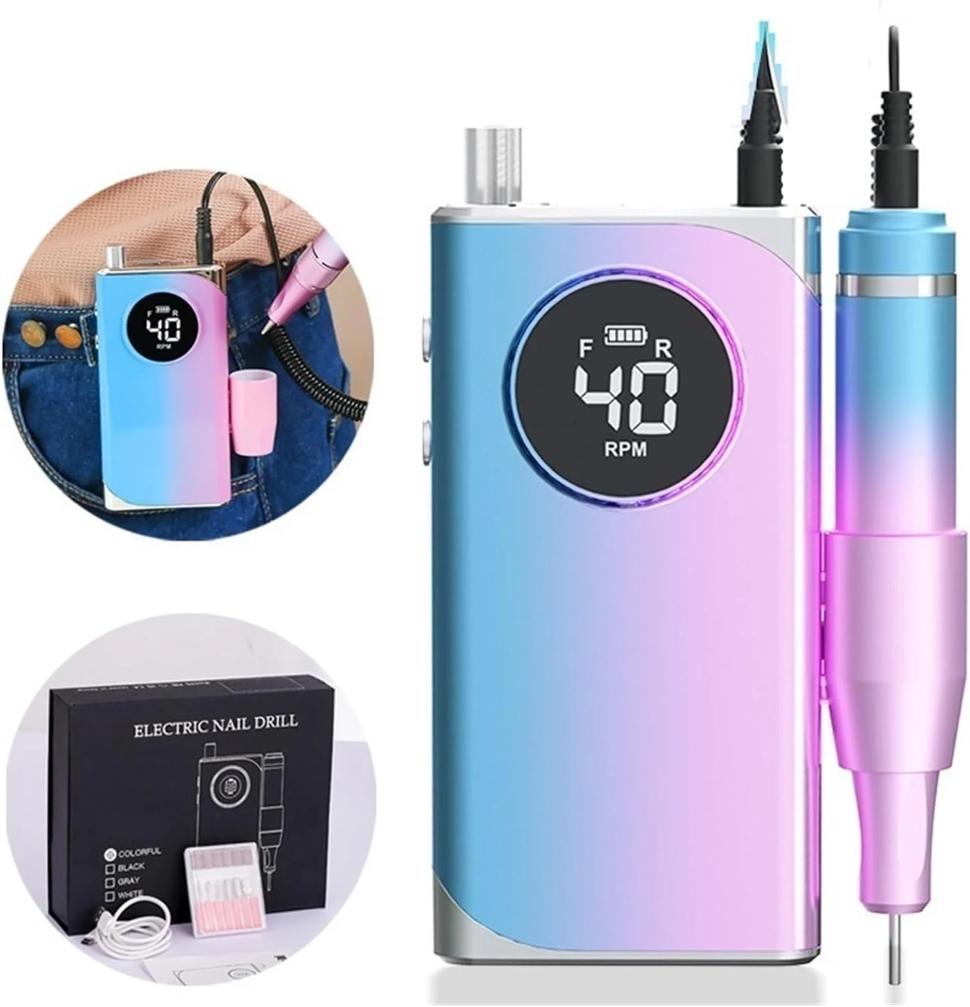 دستگاه سوهان برقی ناخن، 40000 دور در دقیقه، گشتاور بالا، سنباده ناخن شارژی، تجهیزات حرفه ای ناخن، دستگاه مانیکور سالن هنر ناخن (40000 دور در دقیقه - رنگارنگ) دستگاه سوهان برقی ناخن، 40000 دور در دقیقه، گشتاور بالا، سنباده ناخن شارژی، تجهیزات حرفه ای ناخن، دستگاه مانیکور سالن هنر ناخن (40000 دور در دقیقه - رنگارنگ)