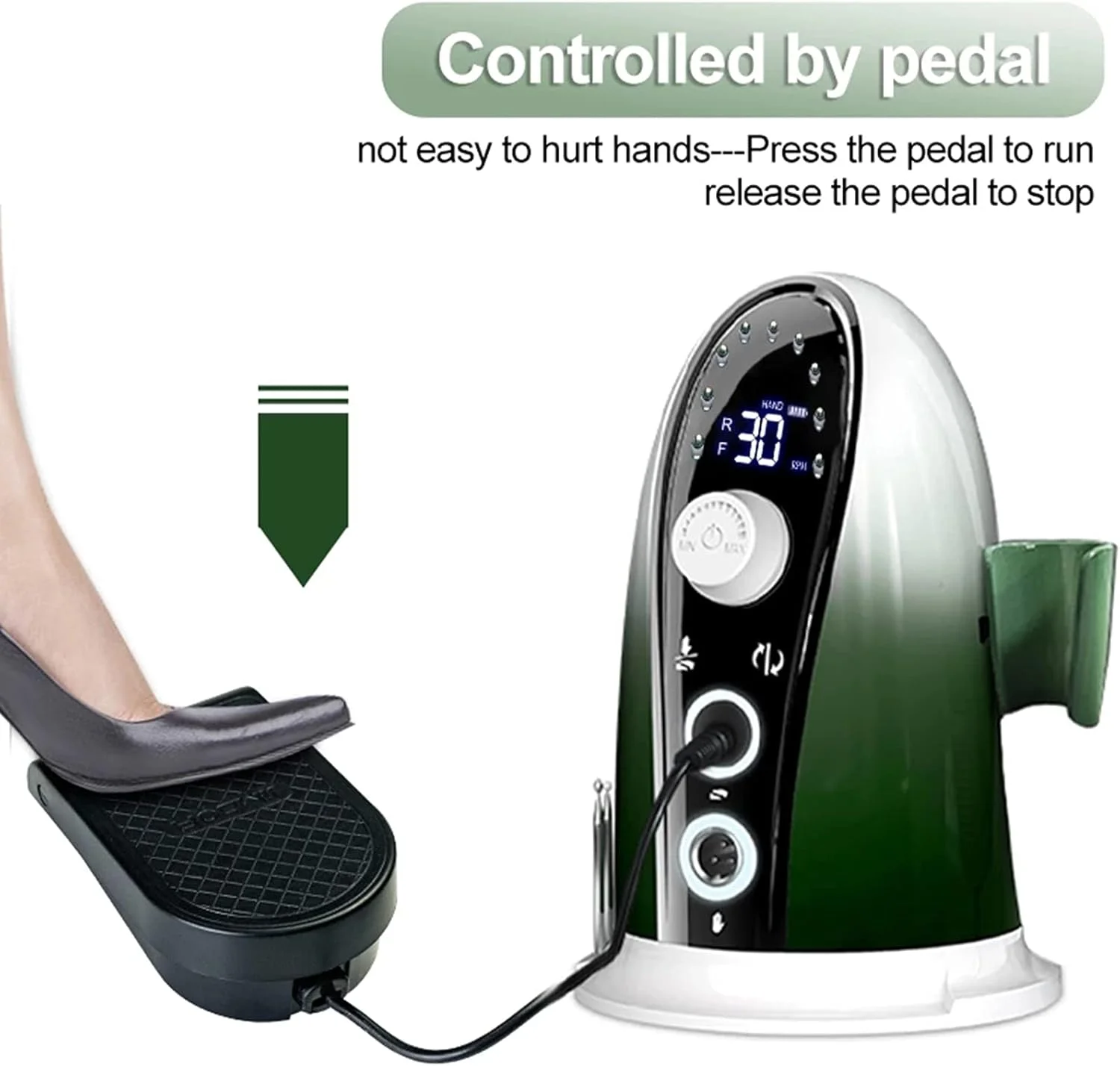 دستگاه سوهان برقی ناخن شارژی حرفه ای 45 وات 35000 دور در دقیقه، سوهان برقی ناخن با پدال پا - دستگاه مانیکور پدیکور برای ناخن های ژلی آکریلیک، بنفش