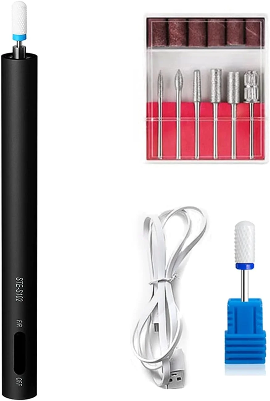 دستگاه سوهان برقی ناخن، دریل مانیکور شارژی USB، پولیشر ناخن با چراغ LED، دستگاه برش مانیکور برقی، تجهیزات ناخن (رنگ: مشکی)