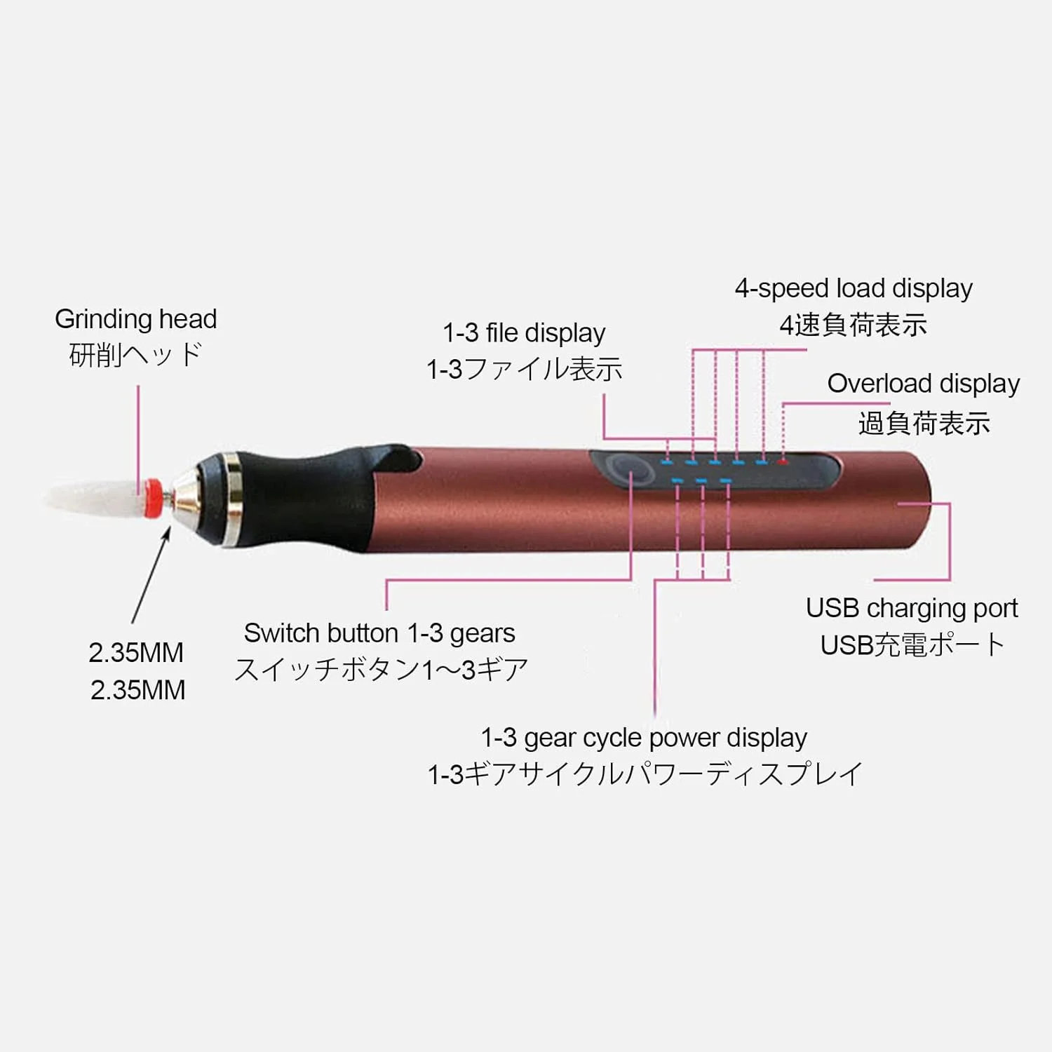 دستگاه سوهان برقی ناخن شارژی با قابلیت تنظیم 0-18000 دور در دقیقه به همراه متعلقات متعدد، ست سوهان برقی قابل حمل