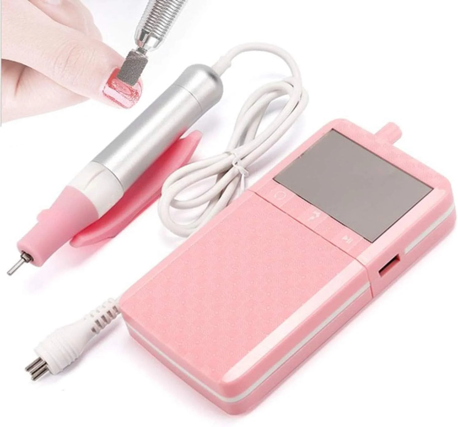 دستگاه سوهان برقی ناخن، کیت مانیکور پدیکور قابل شارژ USB، 36000 دور در دقیقه برای ناخن های اکریلیک ژل طبیعی، پولیشر هنر ناخن، کم صدا، لرزش کم، حرارت کم، صورتی