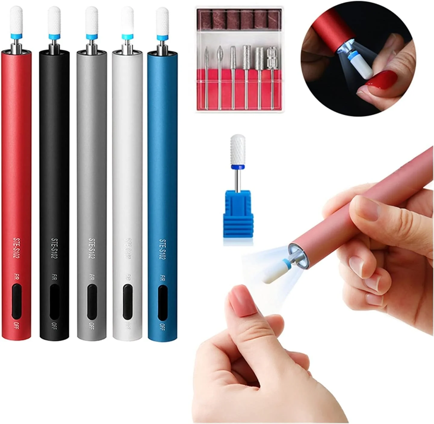 دستگاه سوهان برقی ناخن، دریل مانیکور شارژی USB، پولیشر ناخن با چراغ LED، دستگاه برش مانیکور برقی، تجهیزات ناخن (رنگ: مشکی)