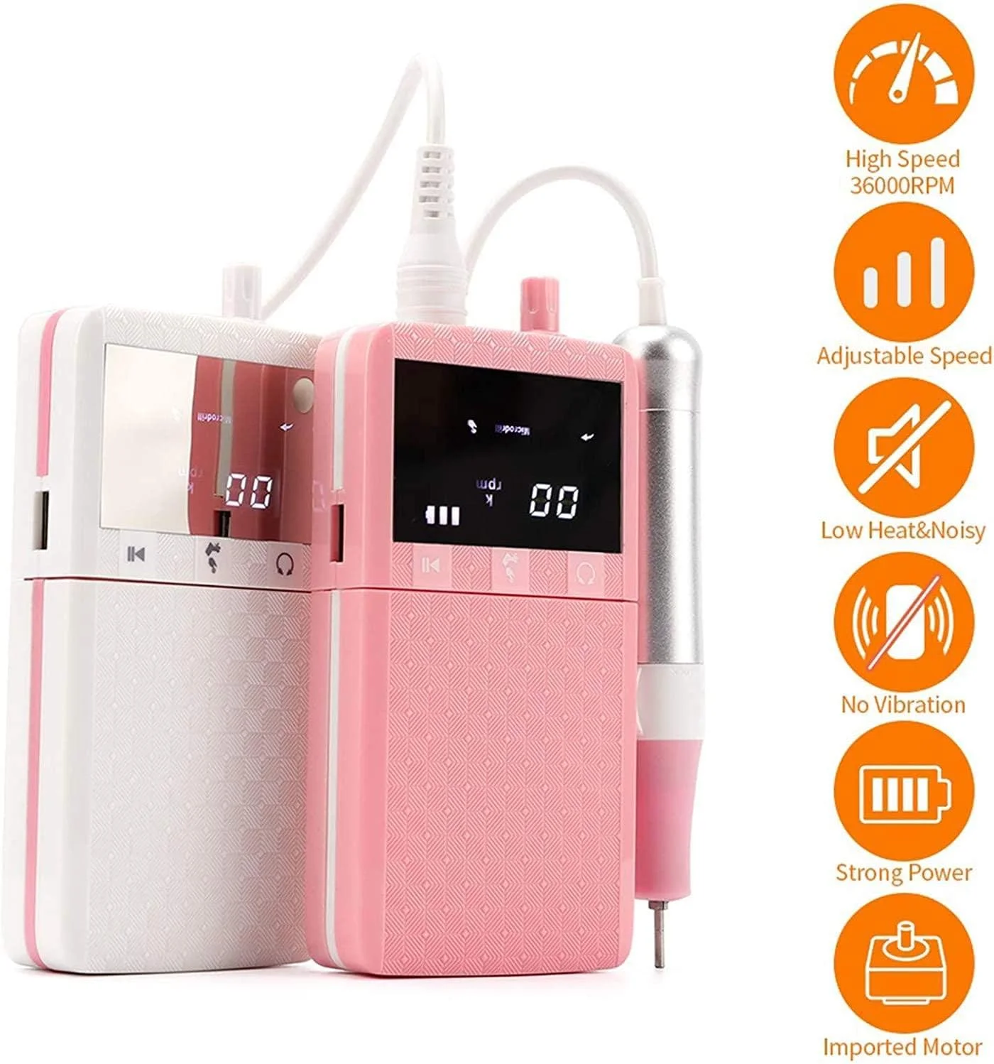 دستگاه سوهان برقی ناخن، کیت مانیکور پدیکور قابل شارژ USB، 36000 دور در دقیقه برای ناخن های اکریلیک ژل طبیعی، پولیشر هنر ناخن، کم صدا، لرزش کم، حرارت کم، سفید دستگاه سوهان برقی ناخن، کیت مانیکور پدیکور قابل شارژ USB، 36000 دور در دقیقه برای ناخن های اکریلیک ژل طبیعی، پولیشر هنر ناخن، کم صدا، لرزش کم، حرارت کم، سفید