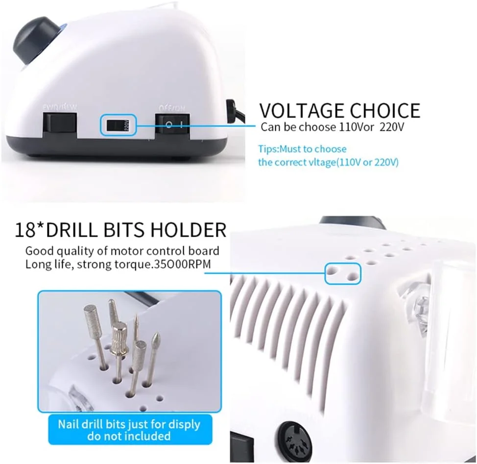 دستگاه سوهان برقی ناخن EUNEWR، 40000 دور در دقیقه، 3/32 اینچ (2.35 میلی متر) سرعت قابل تنظیم مانیکور پدیکور، مناسب برای ناخن های ژلی، لایه برداری و پولیش