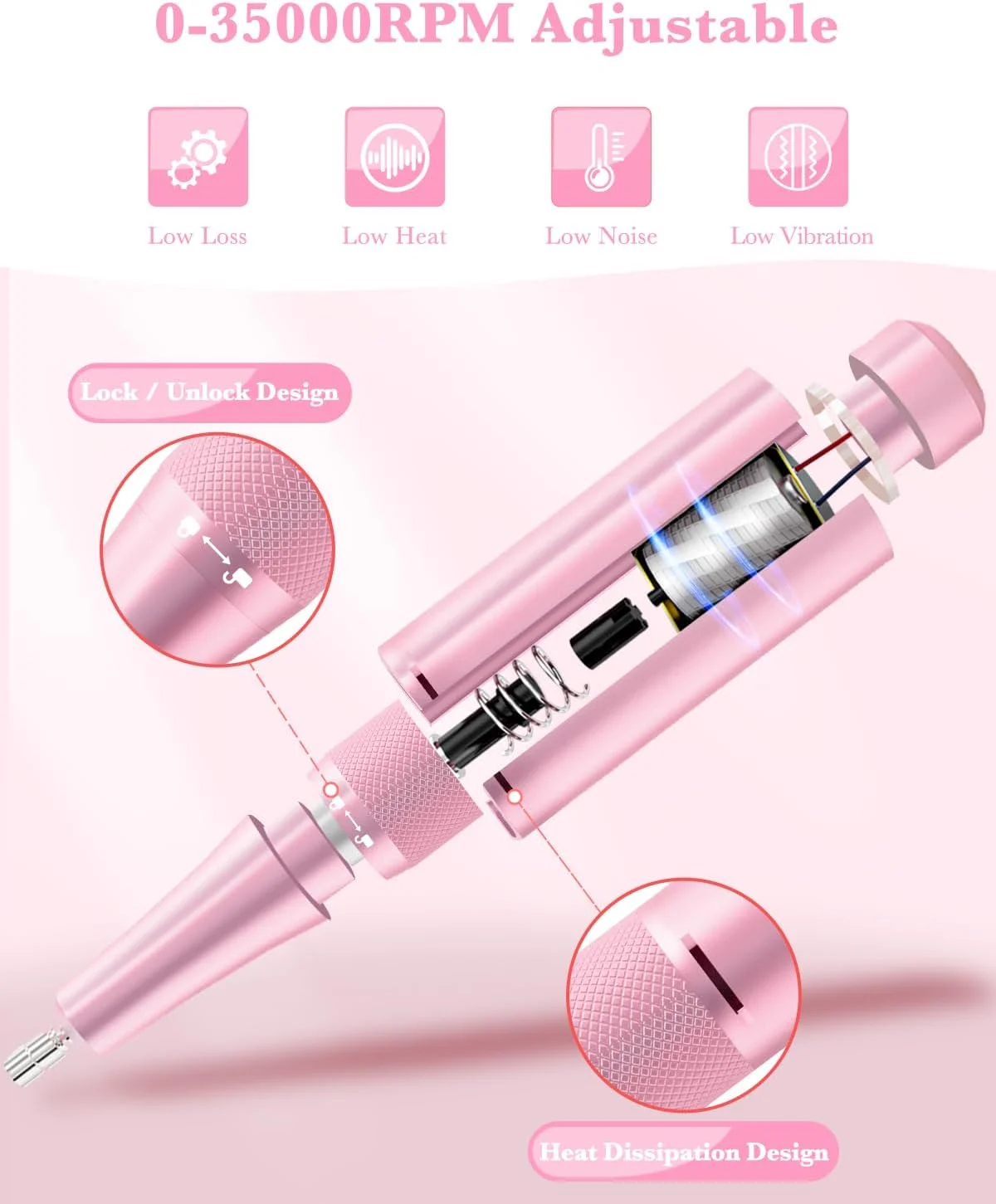 دستگاه سوهان برقی ناخن قابل حمل ENGERWALL، حرفه ای 35000 دور در دقیقه، دستگاه سوهان برقی قابل شارژ برای از بین بردن لاک ژل و پولیش ناخن های اکریلیک، سوهان برقی بی سیم با کیت سر سوهان دستگاه سوهان برقی ناخن قابل حمل ENGERWALL، حرفه ای 35000 دور در دقیقه، دستگاه سوهان برقی قابل شارژ برای از بین بردن لاک ژل و پولیش ناخن های اکریلیک، سوهان برقی بی سیم با کیت سر سوهان