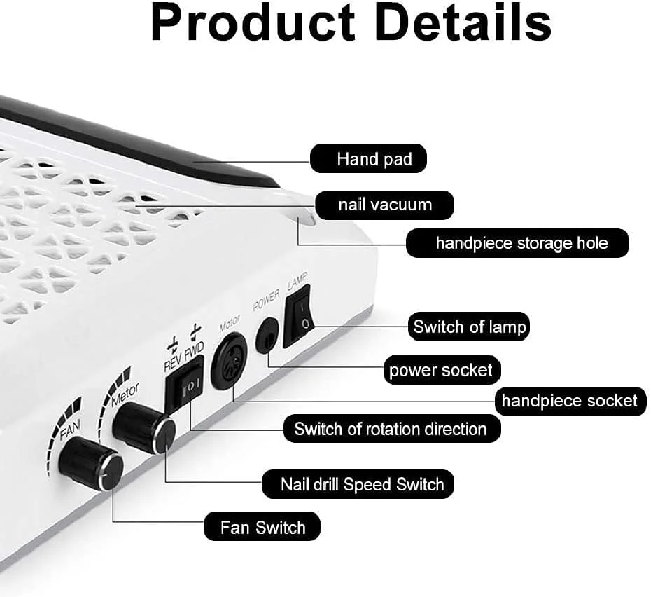 دستگاه مکنده ناخن 80 وات 4 در 1 با چراغ LED، دستگاه برقی سوهان ناخن، کیت قلم، کم صدا و لرزش، جمع کننده گرد و غبار هنر ناخن برای از بین بردن ژل ناخن و جمع آوری تکه های ناخن دستگاه مکنده ناخن 80 وات 4 در 1 با چراغ LED، دستگاه برقی سوهان ناخن، کیت قلم، کم صدا و لرزش، جمع کننده گرد و غبار هنر ناخن برای از بین بردن ژل ناخن و جمع آوری تکه های ناخن
