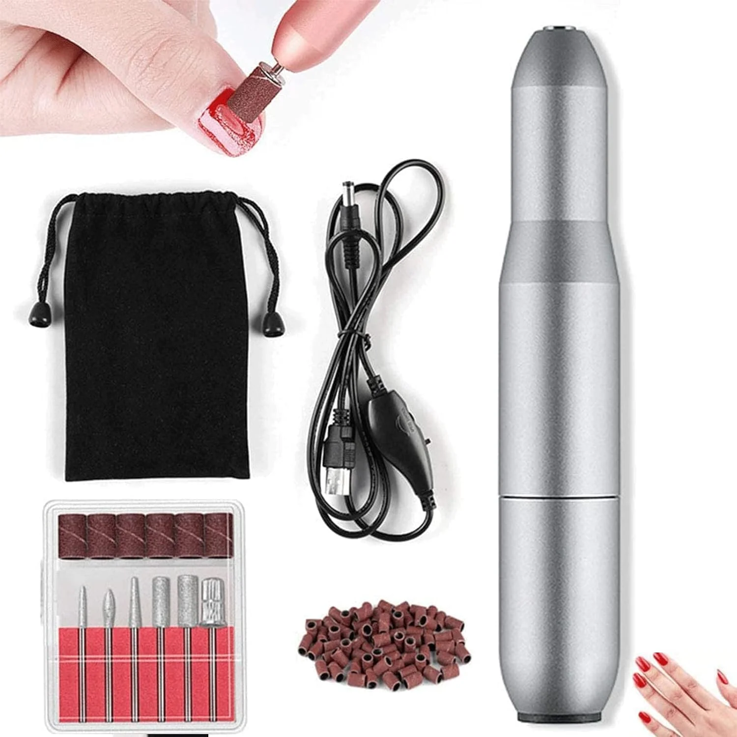 دستگاه سوهان برقی ناخن، دستگاه دریل ناخن 15000 دور در دقیقه، دستگاه سوهان ناخن حرفه ای قابل حمل، کیت دریل مانیکور پدیکور، با 6 سر سوهان، برای ابزار سنگ زنی ژل ناخن اکریلیک، نقره ای دستگاه سوهان برقی ناخن، دستگاه دریل ناخن 15000 دور در دقیقه، دستگاه سوهان ناخن حرفه ای قابل حمل، کیت دریل مانیکور پدیکور، با 6 سر سوهان، برای ابزار سنگ زنی ژل ناخن اکریلیک، نقره ای