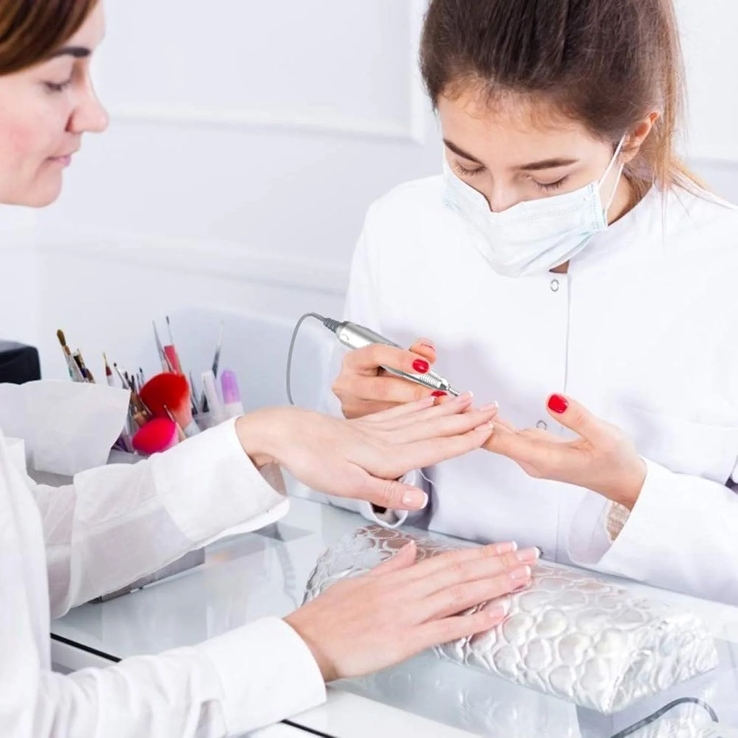 دستگاه چندکاره ناخن FBITE مدل 3 در 1 - دریل برقی ناخن 30000 دور در دقیقه، جمع کننده گرد و غبار، چراغ LED رومیزی، تجهیزات چند منظوره ناخن با 3 کیسه گرد و غبار برای کاشت ناخن اکریلیک، پلی ژل، سالن و منزل