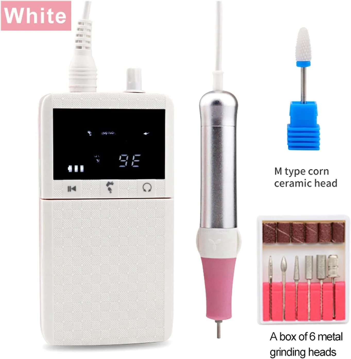 ست دستگاه مانیکور برقی FBITE، مدل براشلس قابل شارژ، سرعت 35000 دور در دقیقه، قابل حمل (رنگ: سفید) ست دستگاه مانیکور برقی FBITE، مدل براشلس قابل شارژ، سرعت 35000 دور در دقیقه، قابل حمل (رنگ: سفید)