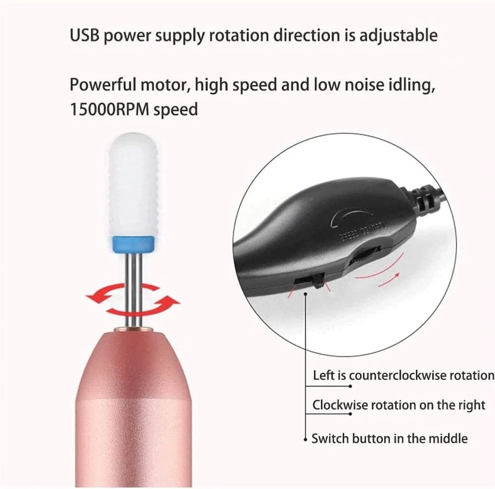 دستگاه سوهان برقی ناخن، دستگاه دریل ناخن 15000 دور در دقیقه، دستگاه سوهان ناخن حرفه ای قابل حمل، کیت دریل مانیکور پدیکور، با 6 سر سوهان، برای ابزار سنگ زنی ژل ناخن اکریلیک، نقره ای