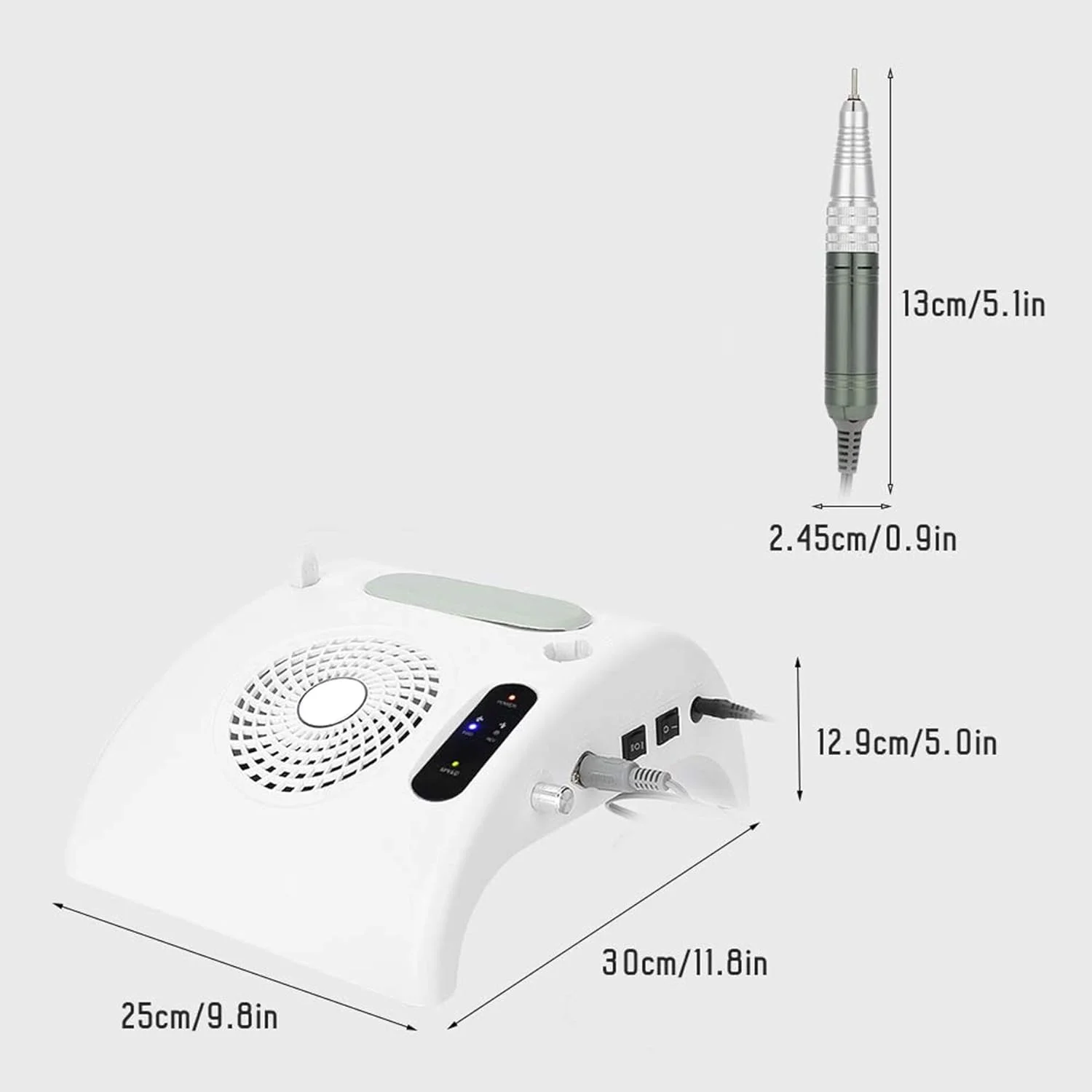 دستگاه چندکاره ناخن FBITE مدل 3 در 1 - دریل برقی ناخن 30000 دور در دقیقه، جمع کننده گرد و غبار، چراغ LED رومیزی، تجهیزات چند منظوره ناخن با 3 کیسه گرد و غبار برای کاشت ناخن اکریلیک، پلی ژل، سالن و منزل