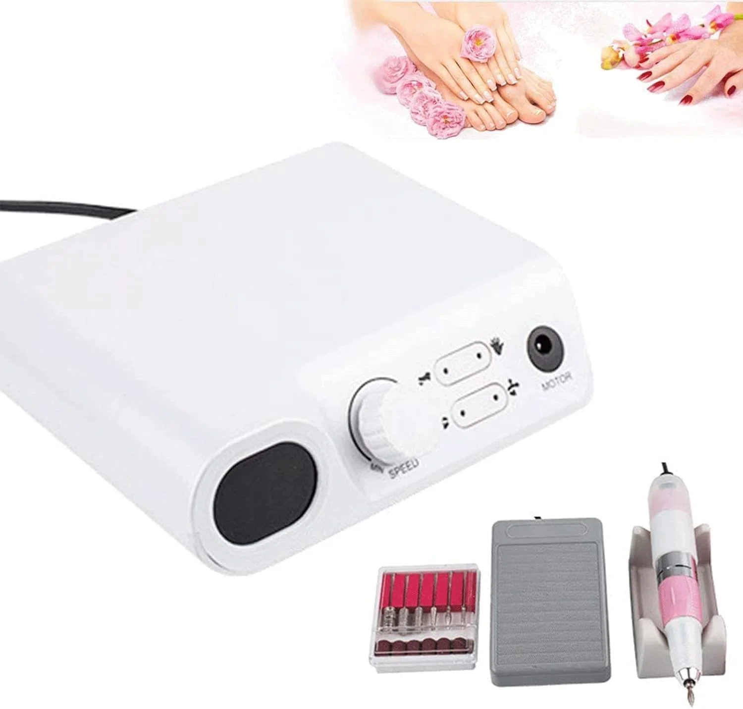 دستگاه سوهان برقی ناخن با صفحه نمایش LCD، کیت های حرفه ای پولیش ناخن و مانیکور سالنی 30000 دور در دقیقه، با 6 سری سوهان، برای پولیش ناخن، پدیکور، استفاده خانگی، سفید