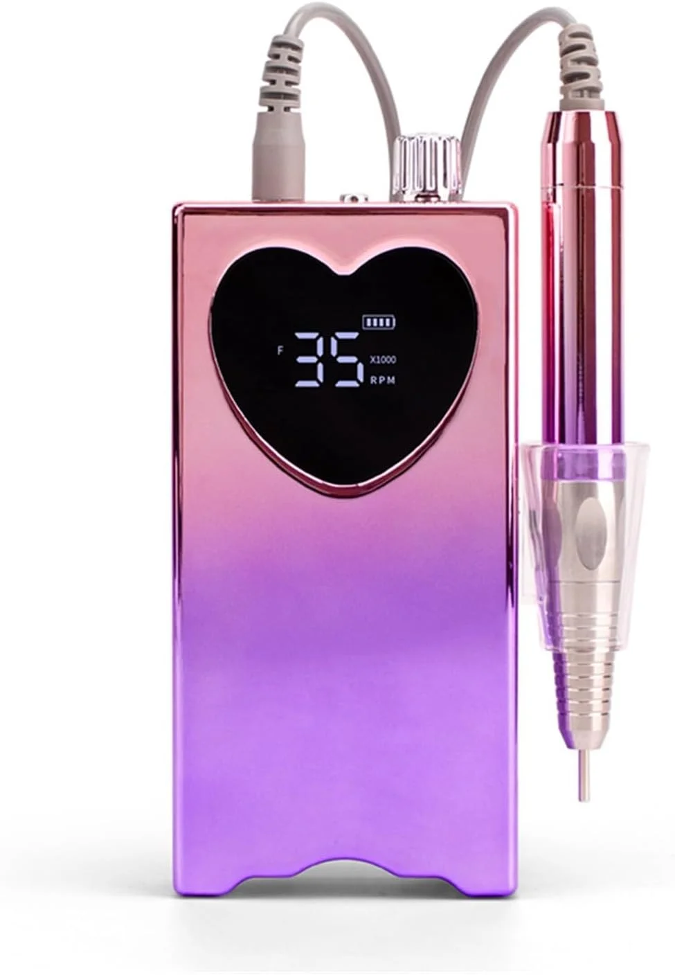 دستگاه سوهان ناخن برقی طرح قلب، دستگاه سوهان ناخن برقی قابل حمل و شارژی حرفه ای 35000 دور در دقیقه برای ابزار حرفه ای ناخن ژل اکریلیک (بدون نگین بنفش A)