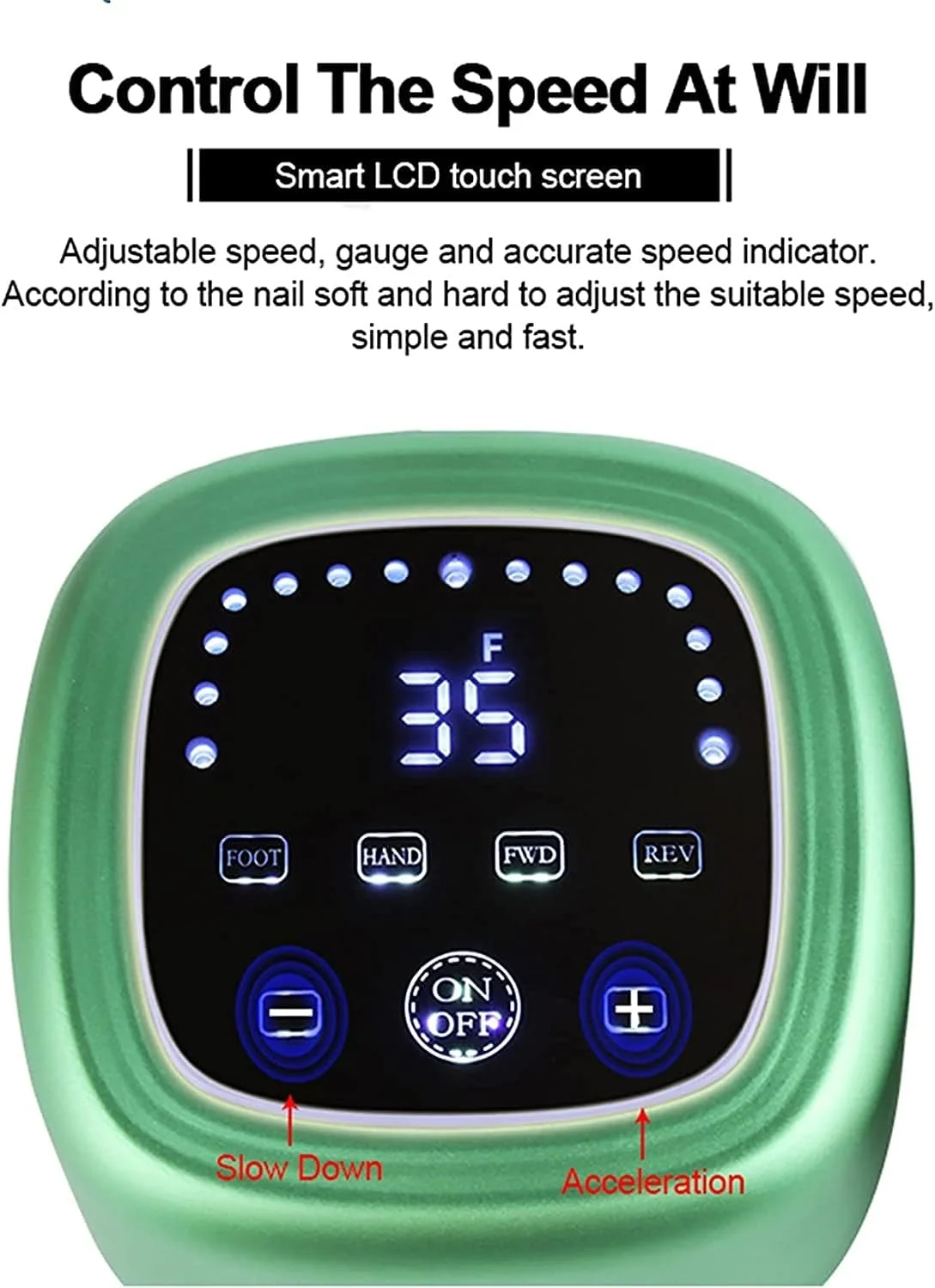 دستگاه مانیکور برقی 35000 دور در دقیقه، سوهان برقی حرفه ای 75 وات، ست مانیکور پدیکور با صفحه نمایش دیجیتال HD، کم صدا و کم لرزش (رنگ: سبز) دستگاه مانیکور برقی 35000 دور در دقیقه، سوهان برقی حرفه ای 75 وات، ست مانیکور پدیکور با صفحه نمایش دیجیتال HD، کم صدا و کم لرزش (رنگ: سبز)