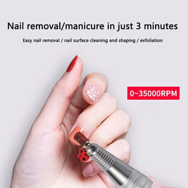 دستگاه سوهان برقی ناخن، سوهان ناخن شارژی حرفه ای 35000 دور در دقیقه، ابزار سنگ زنی قابل حمل ژل اکریلیک با 6 سر سوهان و نوارهای سنباده، ابزار شکل دهی و پولیش مانیکور پدیکور صورتی