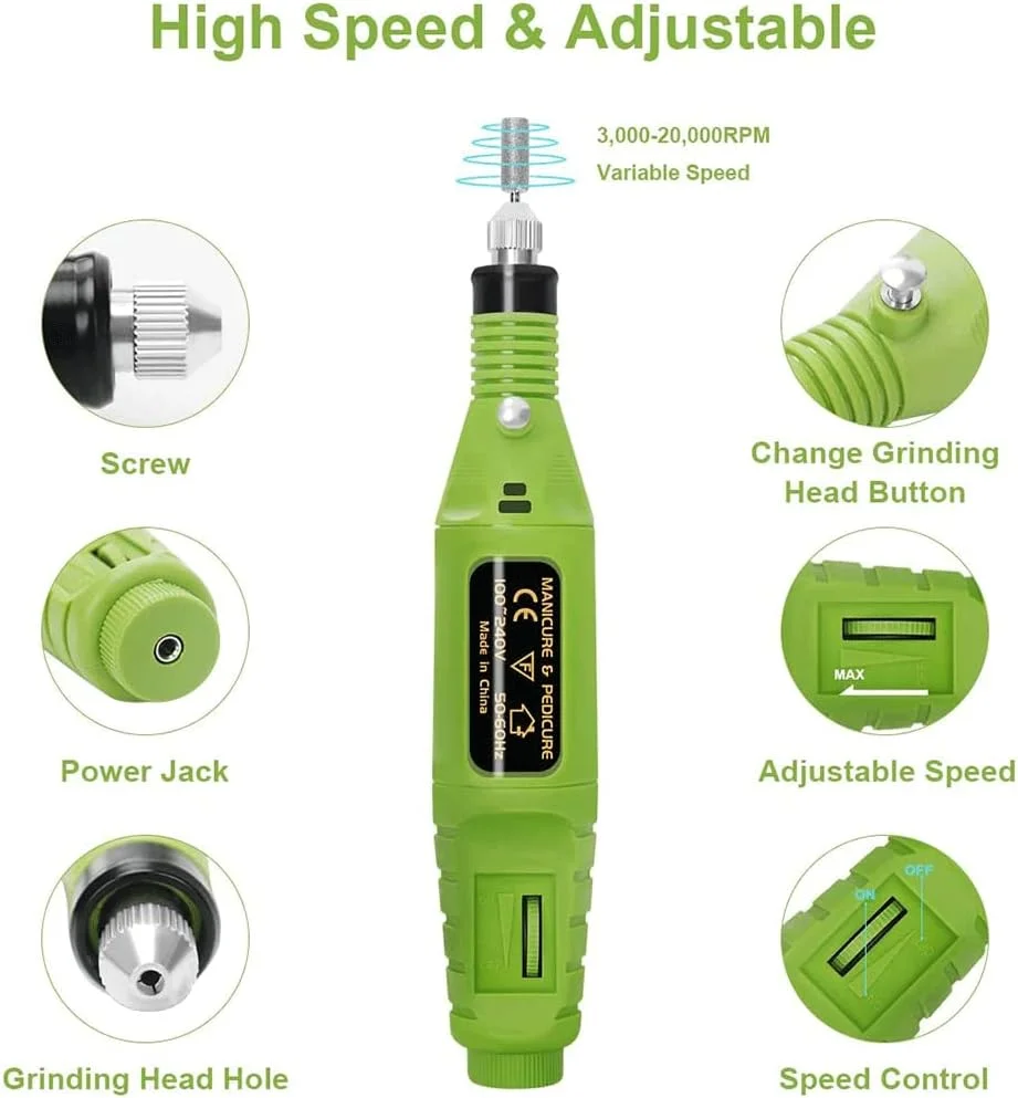 دستگاه سوهان برقی ناخن، سوهان ناخن حرفه ای، قلم مانیکور USB، پولیشر سنباده ای 6 در 1، ست مانیکور برای لایه برداری، سوهان کشی، پولیش، برداشتن ناخن، ابزار ناخن اکریلیک، سفید