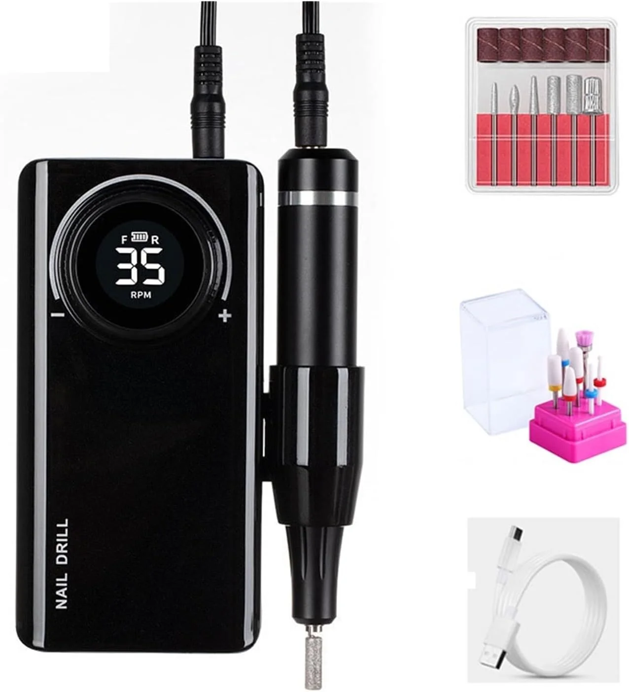 دستگاه سوهان برقی ناخن حرفه ای 35000 دور در دقیقه با صفحه نمایش LCD، سوهان برقی قابل شارژ برای لاک ژل، آسیاب حرفه ای مانیکور دستگاه سوهان برقی ناخن حرفه ای 35000 دور در دقیقه با صفحه نمایش LCD، سوهان برقی قابل شارژ برای لاک ژل، آسیاب حرفه ای مانیکور