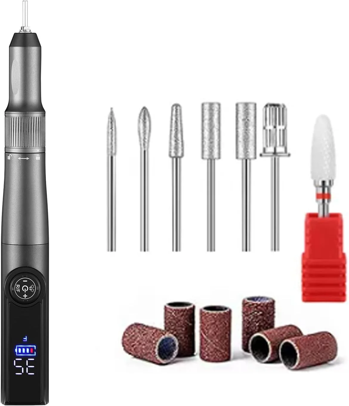 دستگاه سوهان برقی ناخن 35000 دور در دقیقه با صفحه نمایش LCD، حرفه ای، قابل حمل، بی سیم، همراه با لامپ UV LED برای از بین بردن لاک ژل و مانیکور، به همراه کیت 7 سر سوهان دستگاه سوهان برقی ناخن 35000 دور در دقیقه با صفحه نمایش LCD، حرفه ای، قابل حمل، بی سیم، همراه با لامپ UV LED برای از بین بردن لاک ژل و مانیکور، به همراه کیت 7 سر سوهان