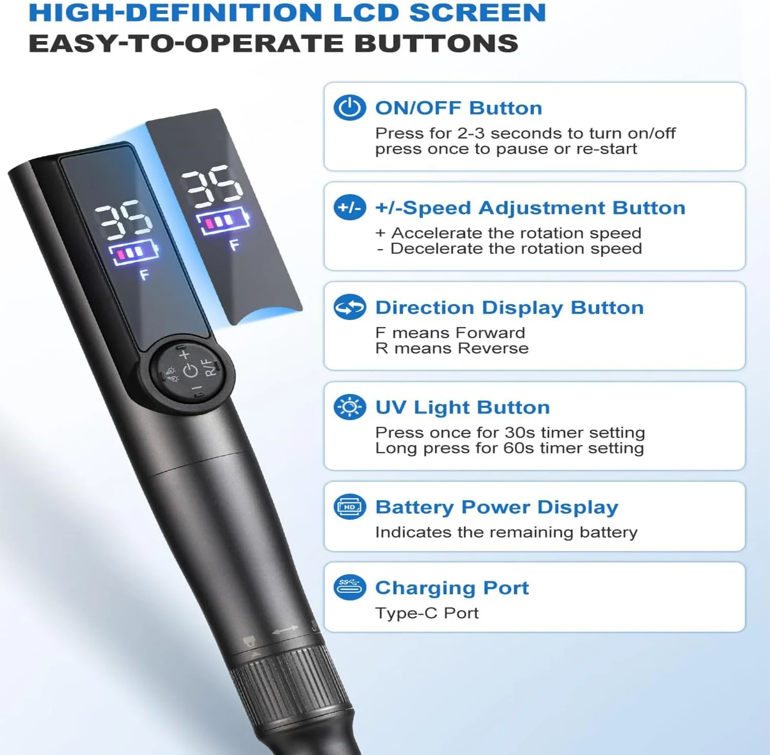 دستگاه سوهان برقی ناخن 35000 دور در دقیقه با صفحه نمایش LCD، حرفه ای، قابل حمل، بی سیم، همراه با لامپ UV LED برای از بین بردن لاک ژل و مانیکور، به همراه کیت 7 سر سوهان دستگاه سوهان برقی ناخن 35000 دور در دقیقه با صفحه نمایش LCD، حرفه ای، قابل حمل، بی سیم، همراه با لامپ UV LED برای از بین بردن لاک ژل و مانیکور، به همراه کیت 7 سر سوهان