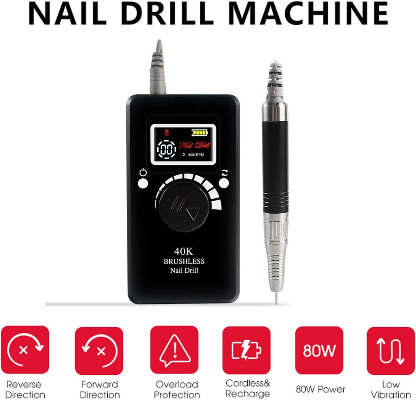 قلم دریل برقی سوهان ناخن، 40000 دور در دقیقه، پولیشر حرفه ای بدون برس و قابل حمل برای هنر ناخن، سوهان برقی 80 وات، 2600 میلی آمپر ساعت قابل شارژ، مناسب برای سالن های خانگی، استودیو ناخن، سفید قلم دریل برقی سوهان ناخن، 40000 دور در دقیقه، پولیشر حرفه ای بدون برس و قابل حمل برای هنر ناخن، سوهان برقی 80 وات، 2600 میلی آمپر ساعت قابل شارژ، مناسب برای سالن های خانگی، استودیو ناخن، سفید