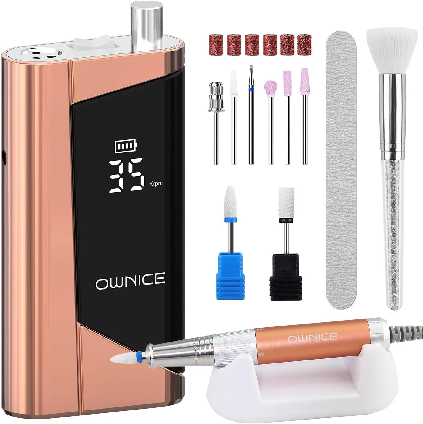 دستگاه سوهان برقی ناخن حرفه ای 35000 دور در دقیقه، بی سیم، قابل حمل، ابزار بافر سوهان برقی با سری های مختلف، مناسب برای مانیکور، پدیکور، ناخن های اکریلیک، ژل و طبیعی (رزگلد) دستگاه سوهان برقی ناخن حرفه ای 35000 دور در دقیقه، بی سیم، قابل حمل، ابزار بافر سوهان برقی با سری های مختلف، مناسب برای مانیکور، پدیکور، ناخن های اکریلیک، ژل و طبیعی (رزگلد)