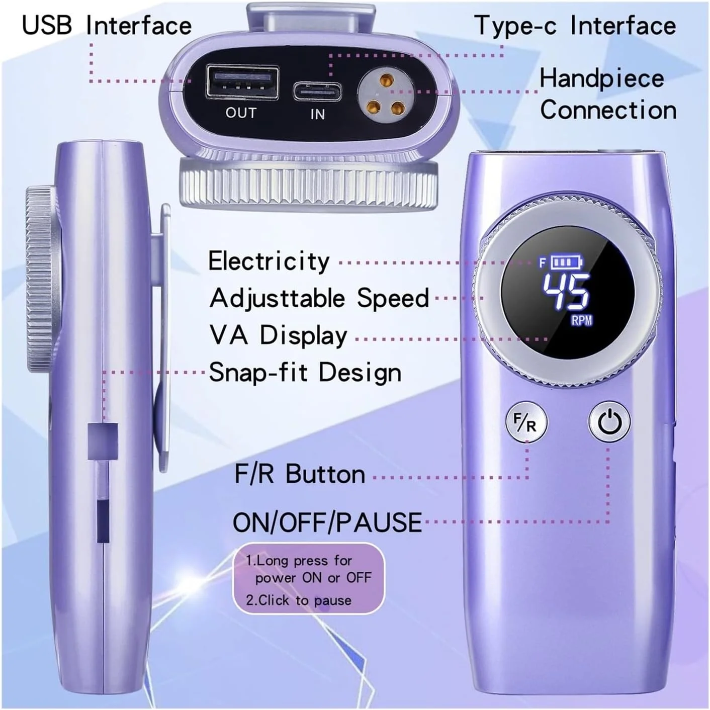 دستگاه سوهان برقی ناخن حرفه ای 45000 دور در دقیقه، مناسب مانیکور با صفحه نمایش LCD، سنباده ناخن، دستگاه تراش ناخن شارژی، سوهان برقی بی سیم دستگاه سوهان برقی ناخن حرفه ای 45000 دور در دقیقه، مناسب مانیکور با صفحه نمایش LCD، سنباده ناخن، دستگاه تراش ناخن شارژی، سوهان برقی بی سیم