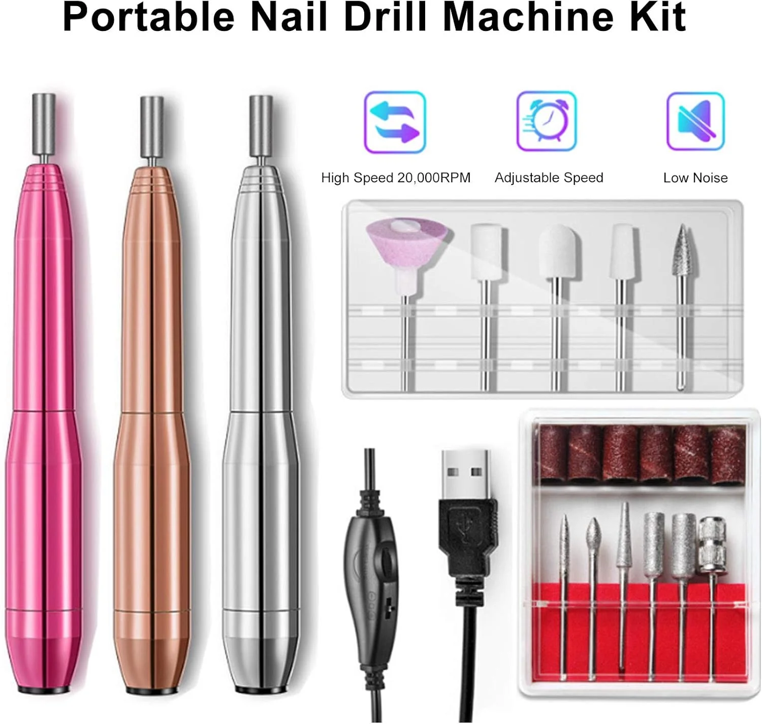 ست سوهان برقی ناخن Graflsoa، قلم مانیکور USB، دستگاه دریل ناخن با سری های دریل و نوارهای سمباده برای لایه برداری، سنگ زنی، پولیش، از بین بردن ژل ناخن، ابزار ناخن اکریلیک ست سوهان برقی ناخن Graflsoa، قلم مانیکور USB، دستگاه دریل ناخن با سری های دریل و نوارهای سمباده برای لایه برداری، سنگ زنی، پولیش، از بین بردن ژل ناخن، ابزار ناخن اکریلیک