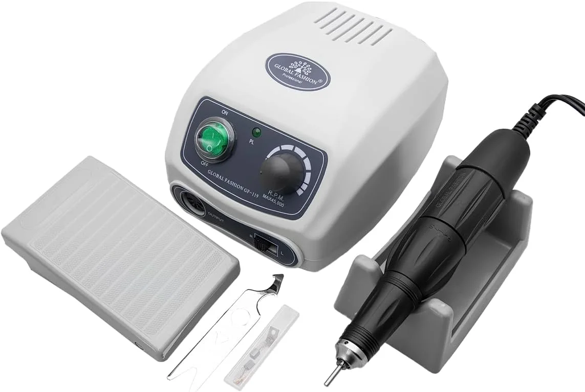 دستگاه سوهان برقی ناخن حرفه ای و پرقدرت GLOBAL FASHION - 80 وات، 45000 دور در دقیقه، سرعت متغیر، طراحی سبک، کم صدا، چرخش به جلو/عقب، قطع کن ایمنی، GF-119 (سفید) دستگاه سوهان برقی ناخن حرفه ای و پرقدرت GLOBAL FASHION - 80 وات، 45000 دور در دقیقه، سرعت متغیر، طراحی سبک، کم صدا، چرخش به جلو/عقب، قطع کن ایمنی، GF-119 (سفید)