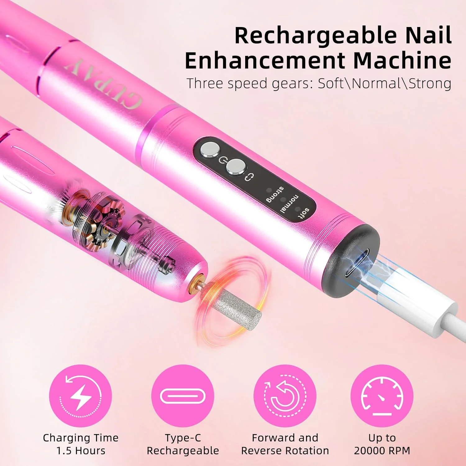 دستگاه سوهان برقی ناخن GUPAY، دستگاه مانیکور و پدیکور شارژی بی سیم برای ناخن های ژلی، اکریلیک و طبیعی، مناسب برای استفاده حرفه ای و خانگی دستگاه سوهان برقی ناخن GUPAY، دستگاه مانیکور و پدیکور شارژی بی سیم برای ناخن های ژلی، اکریلیک و طبیعی، مناسب برای استفاده حرفه ای و خانگی