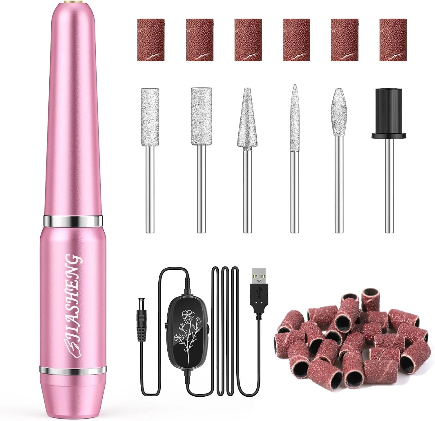 سوهان برقی ناخن USB JIASHENG، سوهان برقی قابل حمل برای ناخن های ژلی آکریلیک، ست حرفه ای مانیکور و پدیکور با سر سوهان برای استفاده در خانه و سالن، صورتی سوهان برقی ناخن USB JIASHENG، سوهان برقی قابل حمل برای ناخن های ژلی آکریلیک، ست حرفه ای مانیکور و پدیکور با سر سوهان برای استفاده در خانه و سالن، صورتی