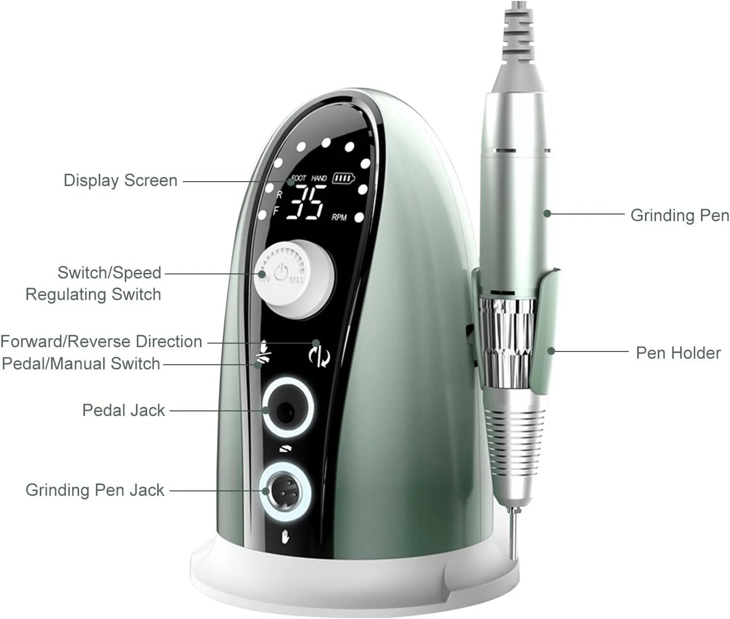 دستگاه پولیش ناخن Irovami، دستگاه دریل برقی ناخن 35000 دور در دقیقه با سرعت چرخش قابل تنظیم، کیت ابزار مانیکور سوهان ناخن، ست دستگاه پدیکور حرفه ای با سرهای سنگ زنی قابل تعویض دستگاه پولیش ناخن Irovami، دستگاه دریل برقی ناخن 35000 دور در دقیقه با سرعت چرخش قابل تنظیم، کیت ابزار مانیکور سوهان ناخن، ست دستگاه پدیکور حرفه ای با سرهای سنگ زنی قابل تعویض
