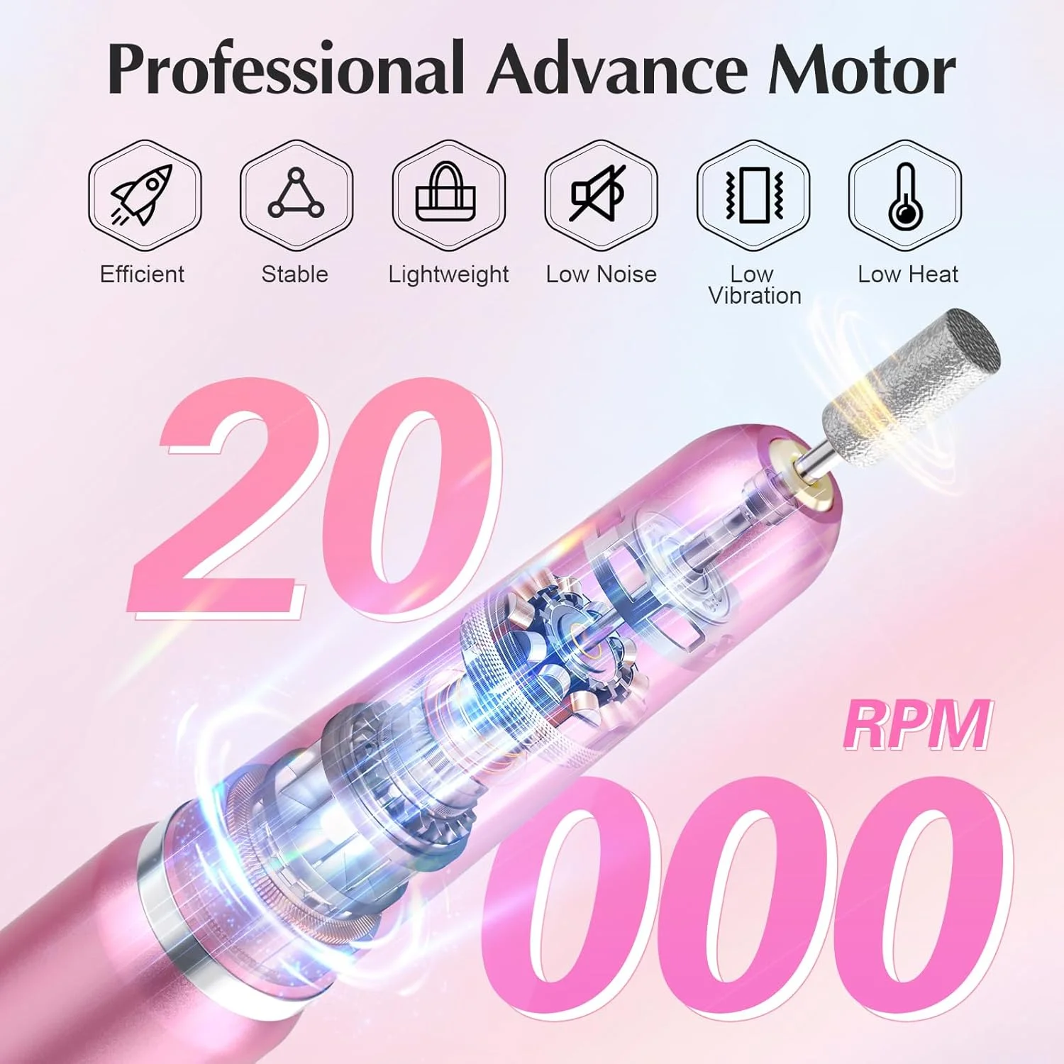 سوهان برقی ناخن USB JIASHENG، سوهان برقی قابل حمل برای ناخن های ژلی آکریلیک، ست حرفه ای مانیکور و پدیکور با سر سوهان برای استفاده در خانه و سالن، صورتی سوهان برقی ناخن USB JIASHENG، سوهان برقی قابل حمل برای ناخن های ژلی آکریلیک، ست حرفه ای مانیکور و پدیکور با سر سوهان برای استفاده در خانه و سالن، صورتی